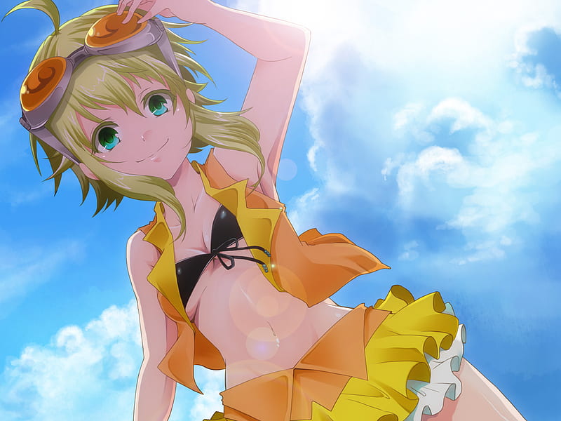 Gumi Vocaloid Bonito Sky Clouds Sexy Bikini Cute Short Hair Hot Beauty Hd Wallpaper 