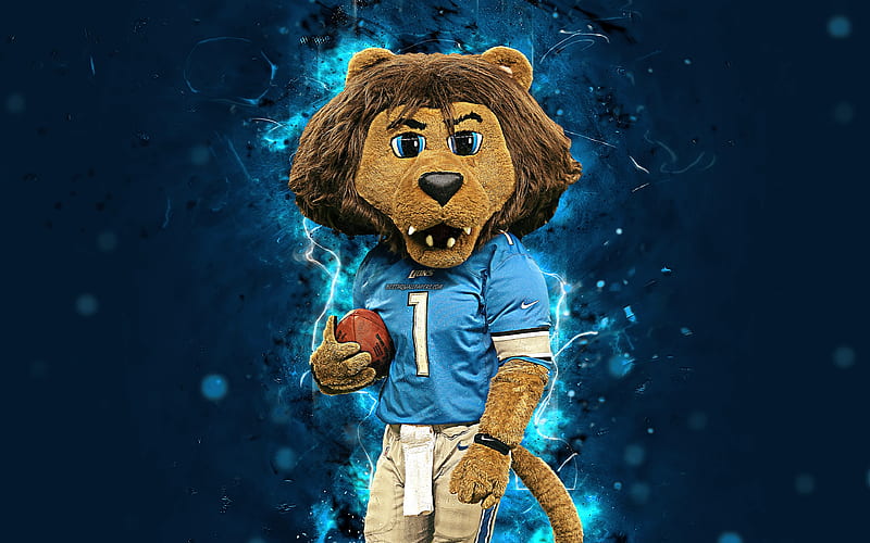 Roary mascot, Detroit Lions, abstract art, NFL, creative, USA, Detroit Lions mascot, National Football League, NFL mascots, official mascot, HD wallpaper