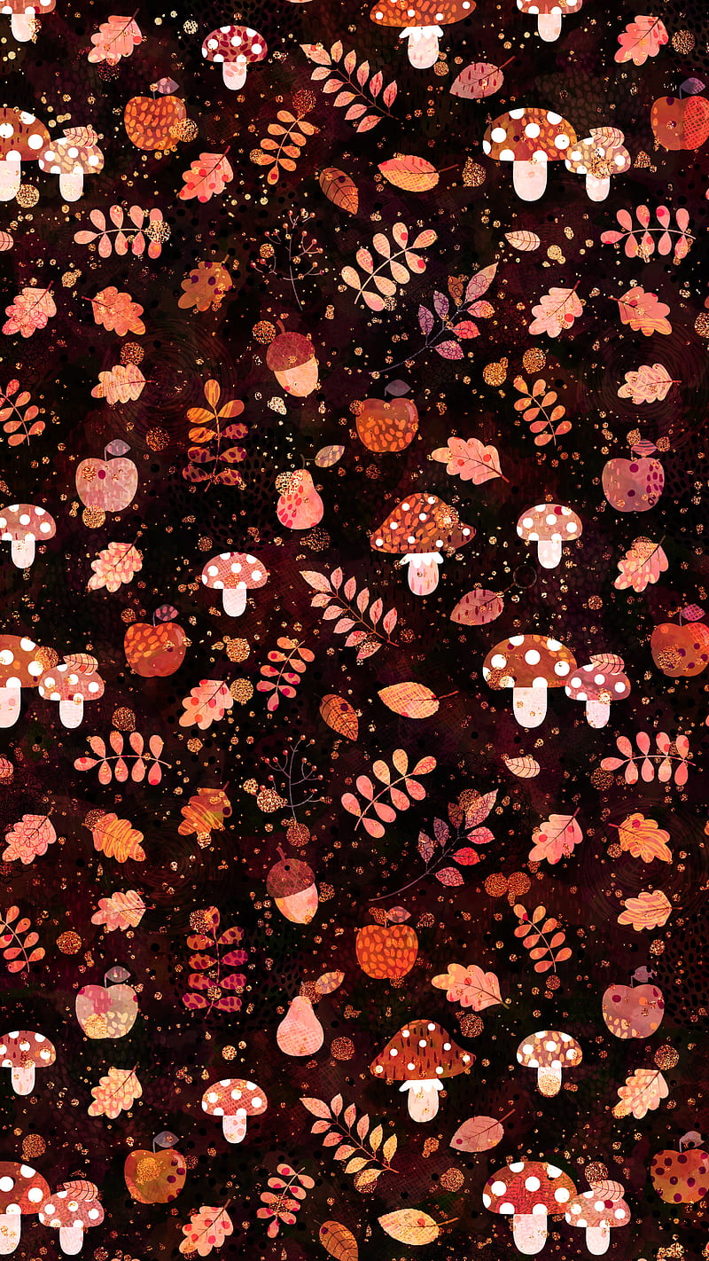 Brown Autumn Mushrooms, Koteto, leaf; autumn; pattern; fall; twig; simple; background; September; October, HD phone wallpaper