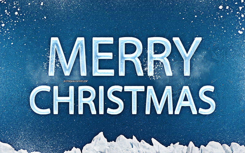 Merry Christmas, winter background, snow, ice letters, winter art, ice texture, New Year, Christmas, blue background, HD wallpaper