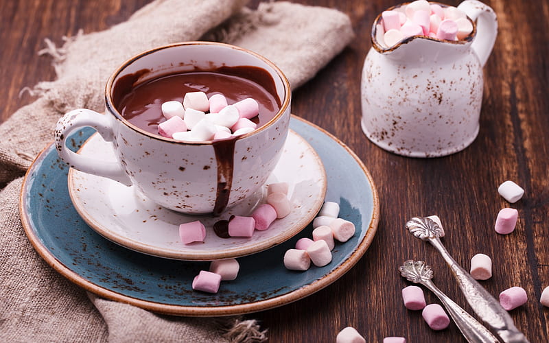 Hot chocolate, pink, dessert, winter, iarna, sweet, christmas, craciun, food, sigar, cup, HD wallpaper