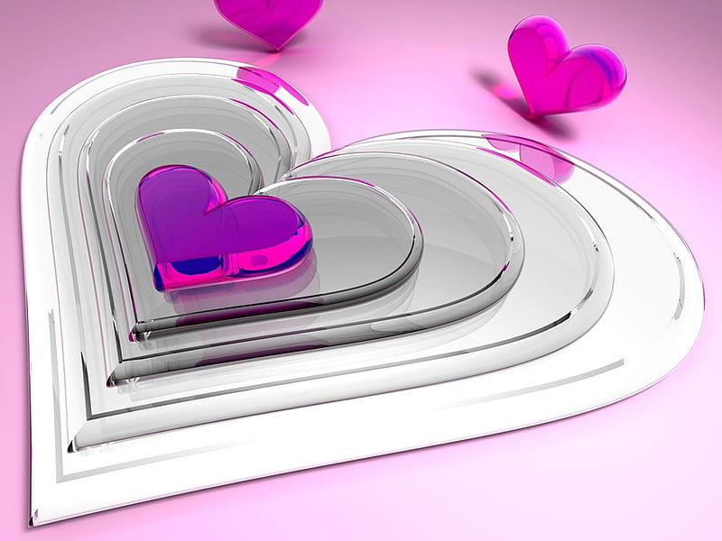 STEEL HEARTS, steel, crystal, pink, heart, HD wallpaper