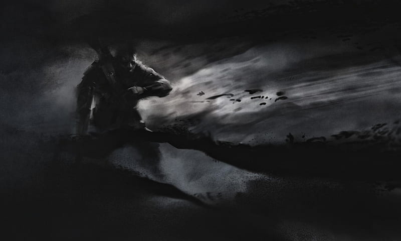 man in the dark, path, walk, alone, night, HD wallpaper