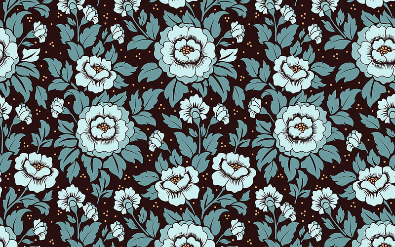vintage floral pattern blue damask pattern, blue vintage background, floral patterns, vintage backgrounds, blue retro backgrounds, floral vintage pattern, HD wallpaper