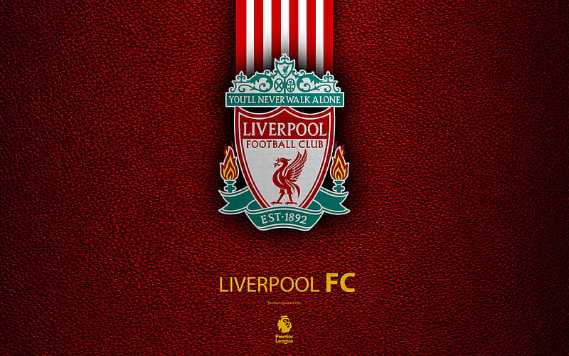 Liverpool FC English football club, leather texture, Premier League, Liverpool logo, emblem, Liverpool, England, United Kingdom, football, HD wallpaper