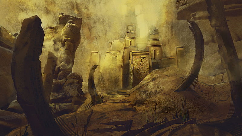 ruins, sand, ancient, old, art, HD wallpaper