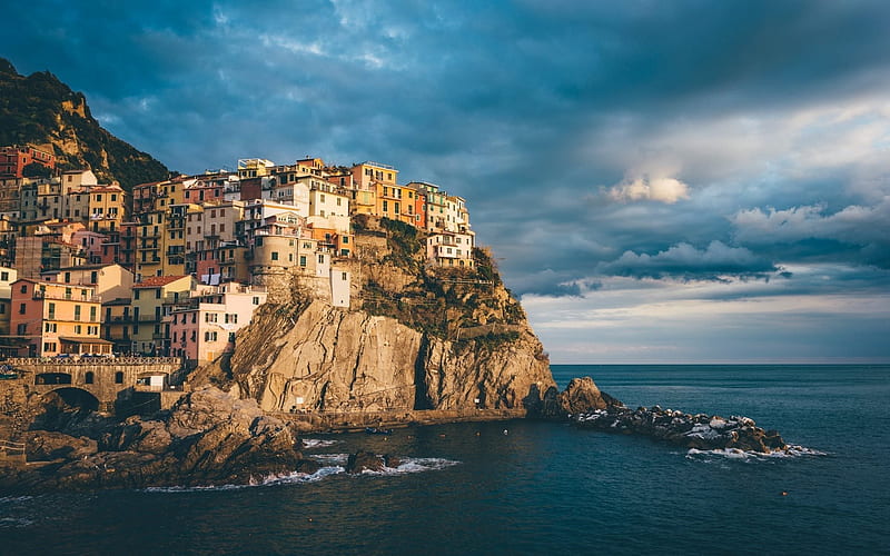 Cinque Terre, sunset, sea, Italy, coast, Gulf of Genoa, La Spezia, Liguria, HD wallpaper