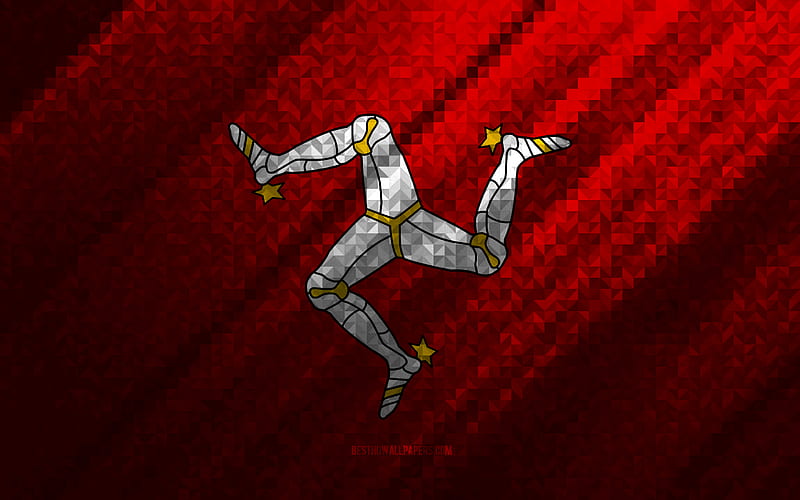Flag of Isle of Man, multicolored abstraction, Isle of Man mosaic flag, Europe, Isle of Man, mosaic art, Isle of Man flag, HD wallpaper