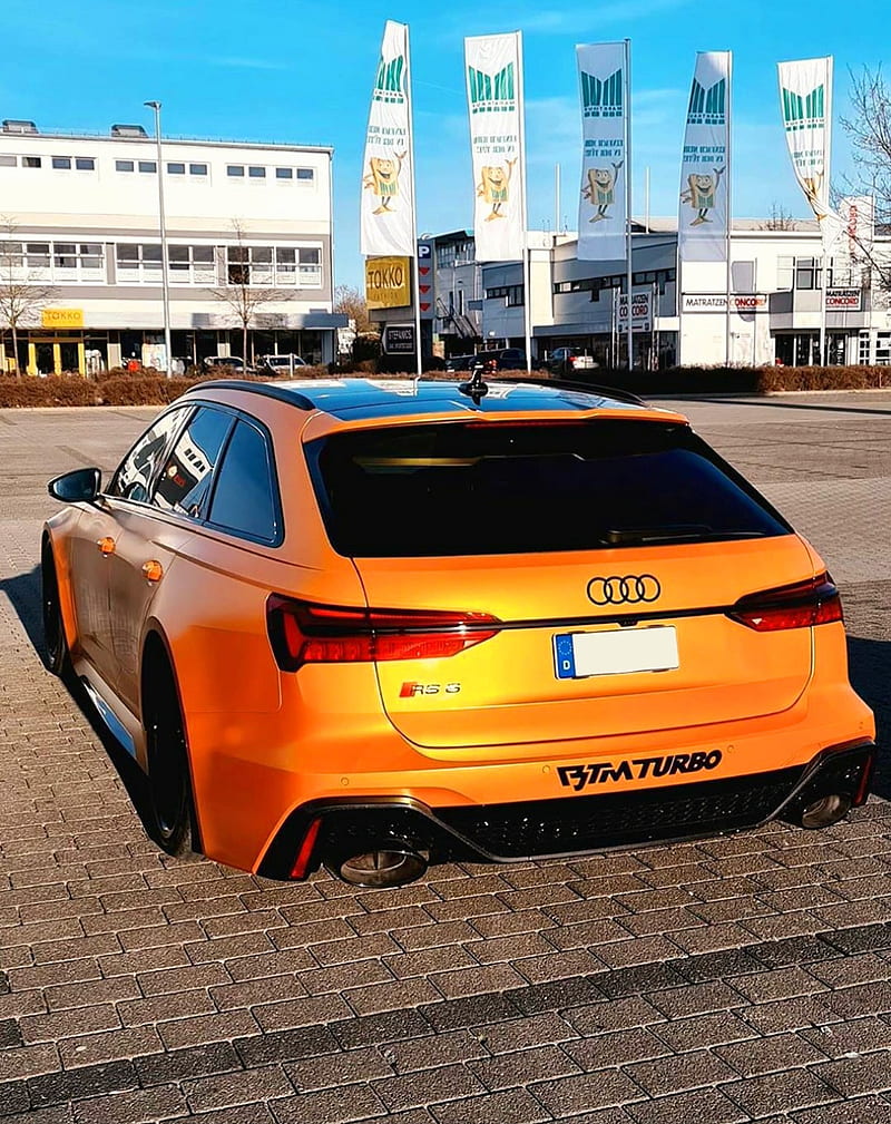 Audi rs6 orange, car, carros, diesel, driving, low, turbo, HD phone wallpaper