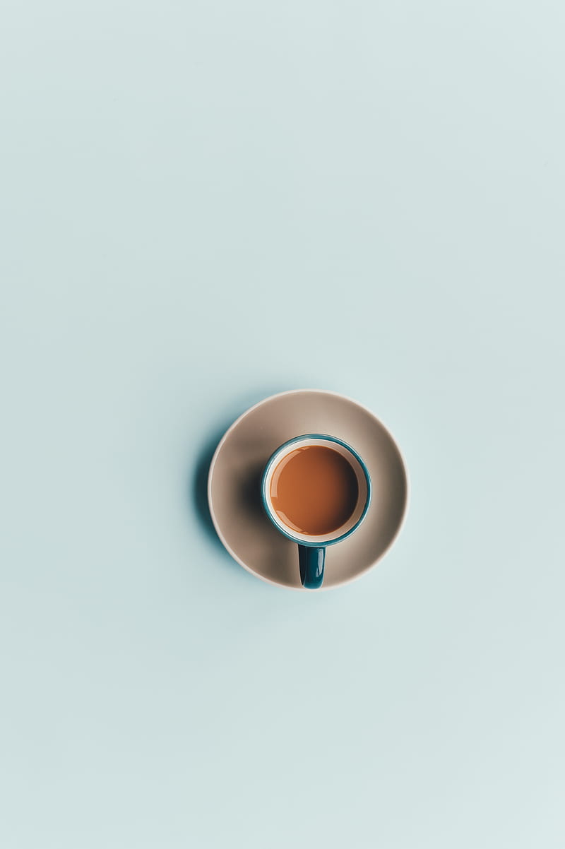 blue ceramic coffee cup and white saucer, HD phone wallpaper