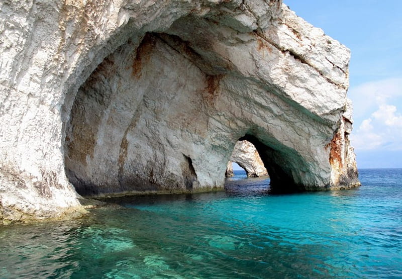 Blue Caves, Zakynthos Island, rock formations, Greece, cliff, bonito, cave, sea, HD wallpaper