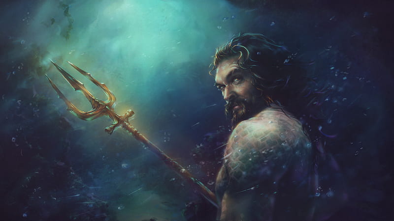 Aquaman, water, fantasy, Jason Momoa, man, sea, john eames, blue, HD wallpaper