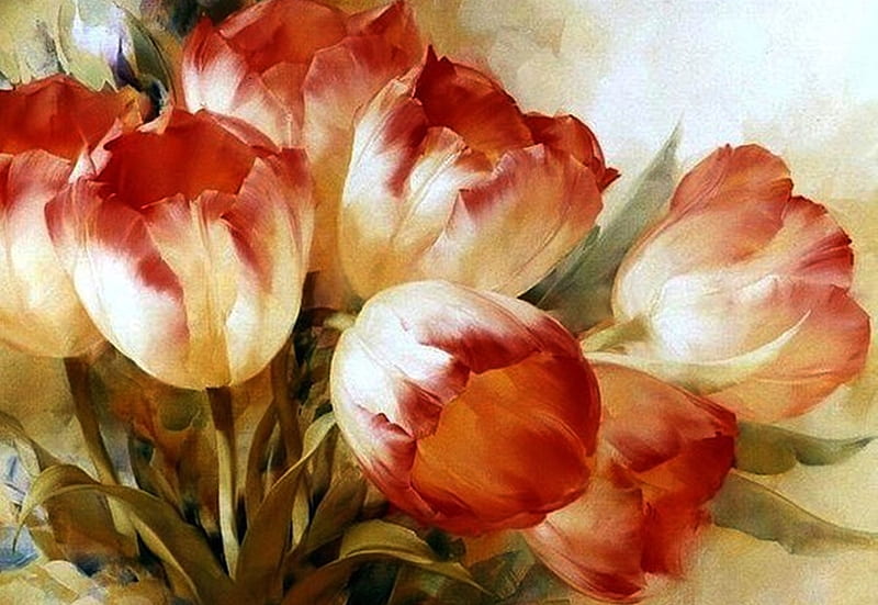 tulips, flowers, art, paintings, beauty, HD wallpaper