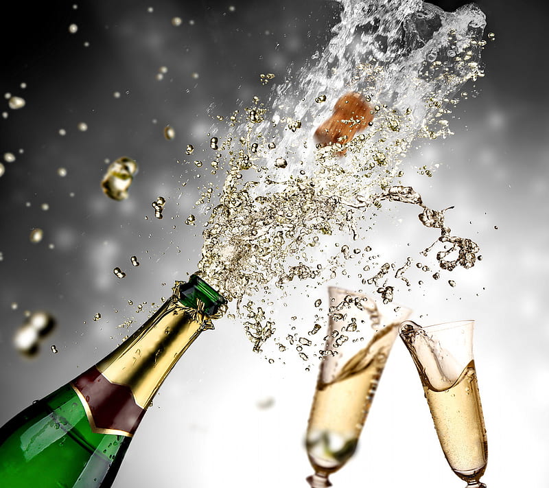 Champagne, 2014, glasses, happy, new year, splash, HD wallpaper