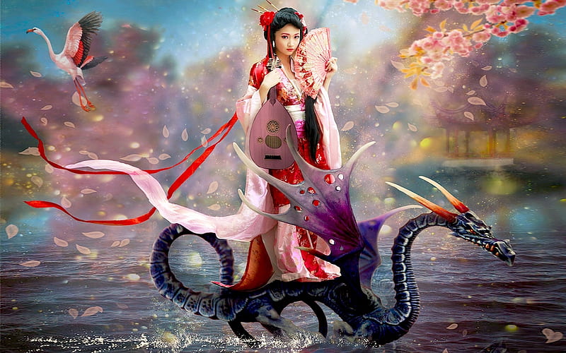 720p Descarga Gratis Princesa Japonesa Vistoso Soñador Japonés Flamenco Bonito Dragón