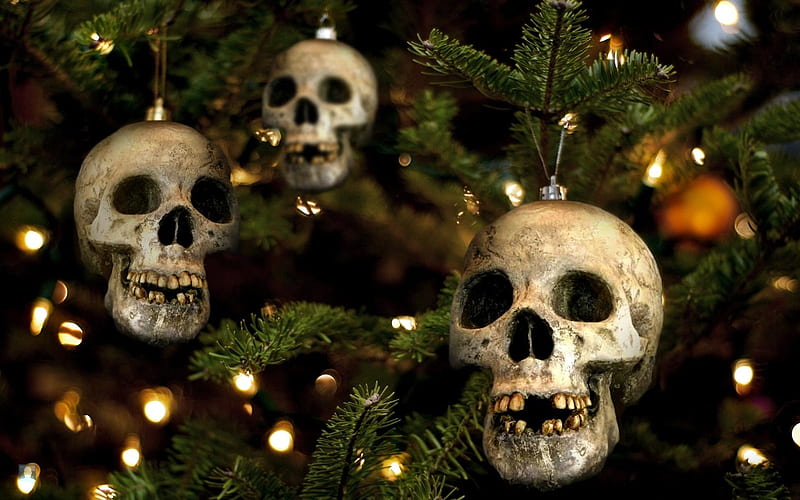 Gothic Christmas, joke, tree, christmas, gothic, skull, horror, wall, HD wallpaper