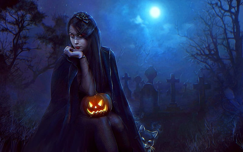 All Hallows Eve, witch, fantasy, halloween, dark, magic, HD wallpaper