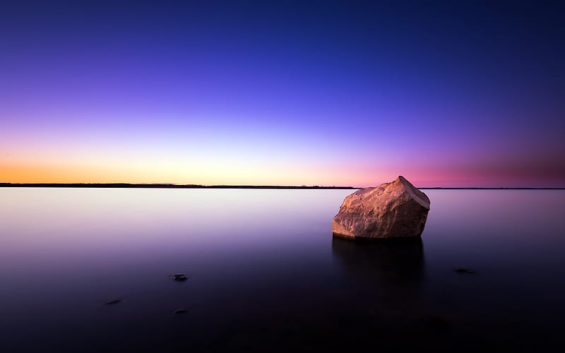 Purple sakakawea lake horizon sunset twilight, HD wallpaper