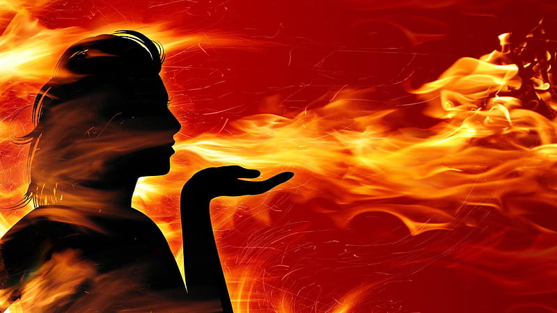 Woman Is Breathing Fire In Fire Background Fire, HD wallpaper