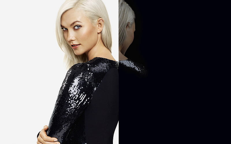 Karlie Kloss, American supermodel, hoot, black luxurious evening dress, portrait, blondes, Elisette, HD wallpaper