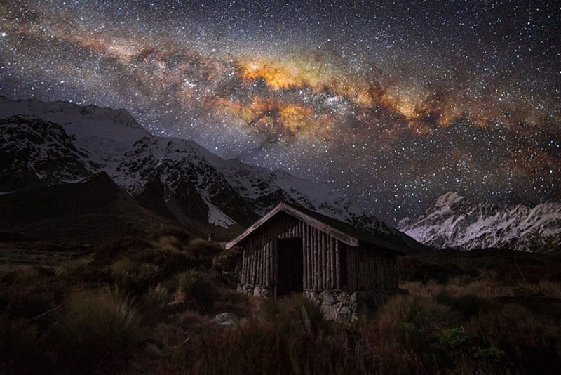 Milky Way, stars, amazing, sky, mountains, HD wallpaper
