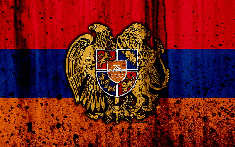Armenian flag grunge, Asia, flag of Armenia, national symbols, Armenia, Armenian coat of arms, national flag, HD wallpaper