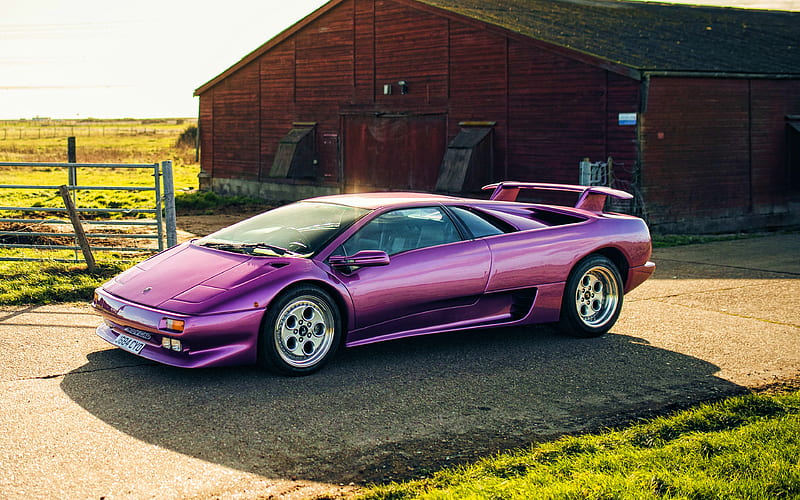 Lamborghini Diablo supercars, 1991 cars, UK-spec, Violet Diablo, retro cars, 1991 Lamborghini Diablo, italian cars, Lamborghini, HD wallpaper