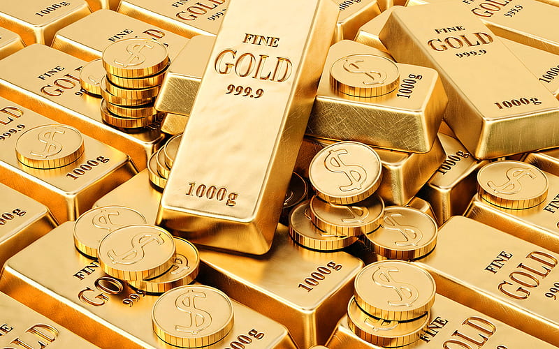 Gold bars gold coins, wealth concepts, gold, money, bank, background with  gold, HD wallpaper | Peakpx