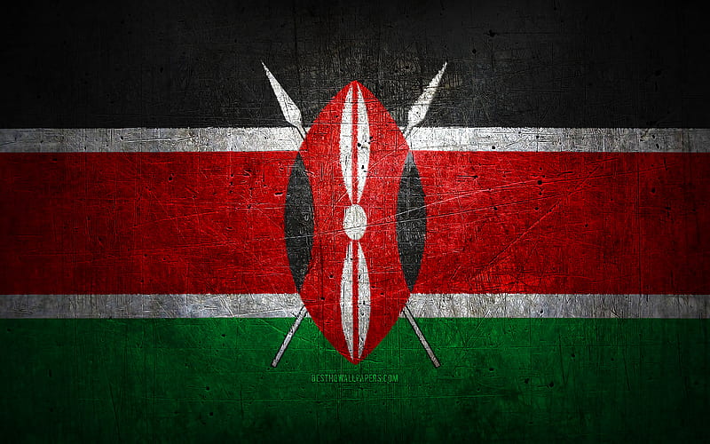 Kenyan metal flag, grunge art, African countries, Day of Kenya, national symbols, Kenya flag, metal flags, Flag of Kenya, Africa, Kenyan flag, Kenya, HD wallpaper
