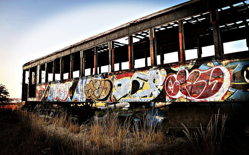 All Aboard, grafitti, railway, graphy, car, abstract, abandoned, HD wallpaper
