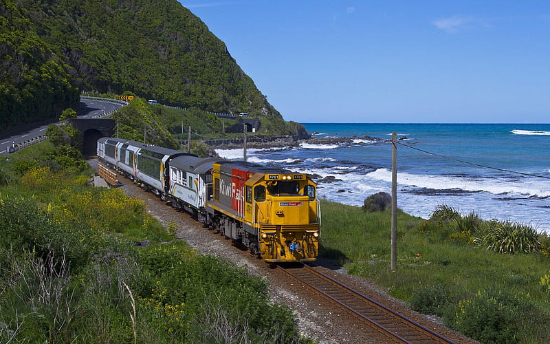 Coastal Train Trip, railway, trains, travel, nature, coastal, sea, HD wallpaper