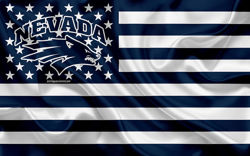 Nevada Wolf Pack, American football team, creative American flag, blue white flag, NCAA, Reno, Nevada, USA, Nevada Wolf Pack logo, emblem, silk flag, American football, HD wallpaper