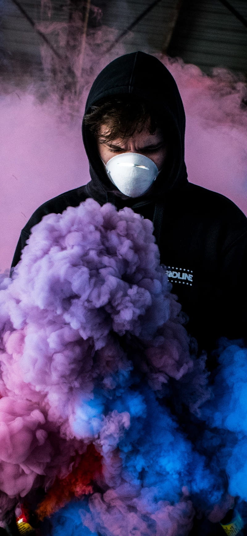 colorful smoke, man in mask , iphone x, , background, 24731, HD phone wallpaper