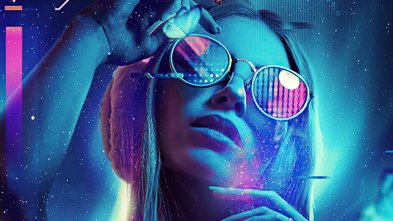 Neon Glasses Girl , neon, glasses, artist, artwork, digital-art, artstation, HD wallpaper