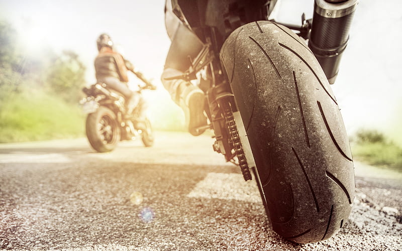 motorcycle riding concepts, bikers, motorcycle tires, riding, asphalt road, HD wallpaper