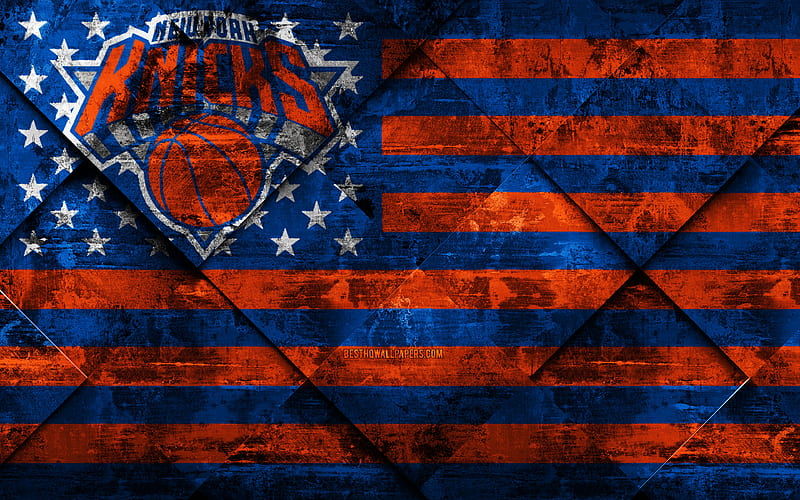 New York Knicks American flag club, grunge art, grunge texture, American flag, NBA, New York, USA, National Basketball Association, USA flag, basketball, HD wallpaper