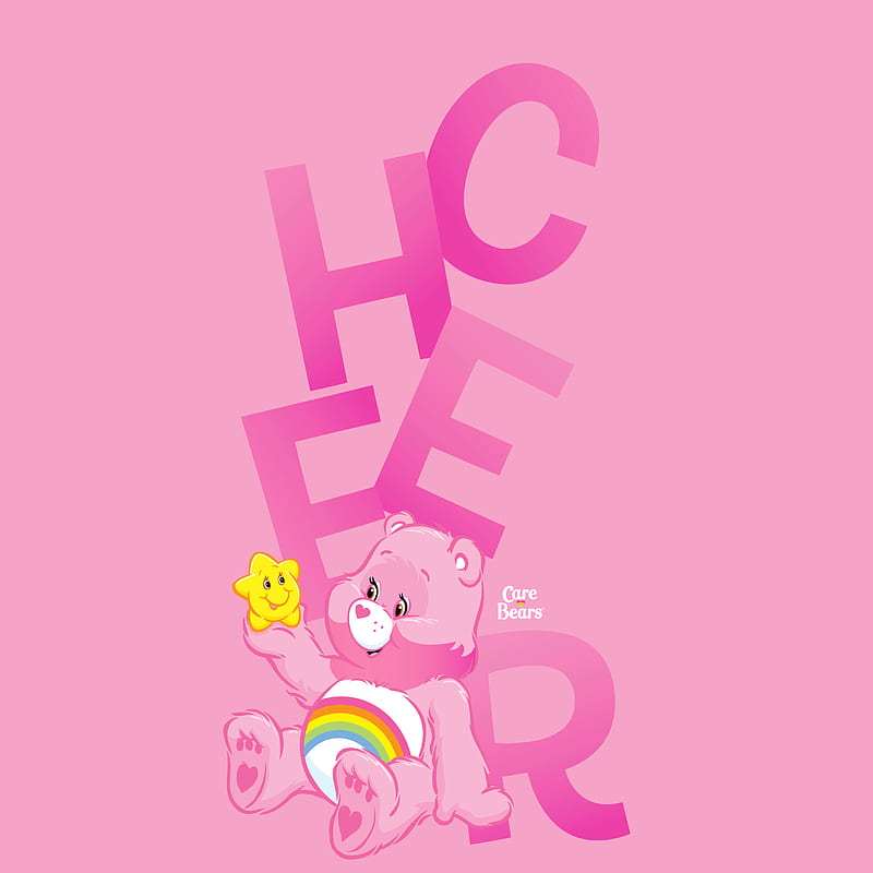 Cheer, Care, bear, care bears, cartoon, fun, happy, pink, rainbow, retro, star, vintage, HD phone wallpaper