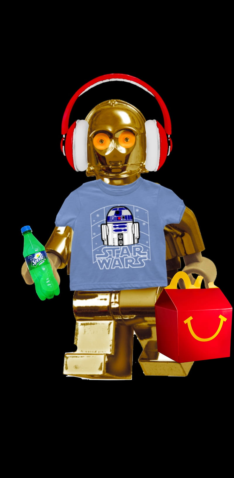 Lego c3po, c3po, dark, dark background, funny, lego minifigure, lego starwars, mcdonalds, minifigure, HD phone wallpaper