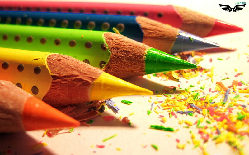Colored Pencils, pencils, red, orange, colors, yellow, bonito, abstract, green, blue, grapy, HD wallpaper