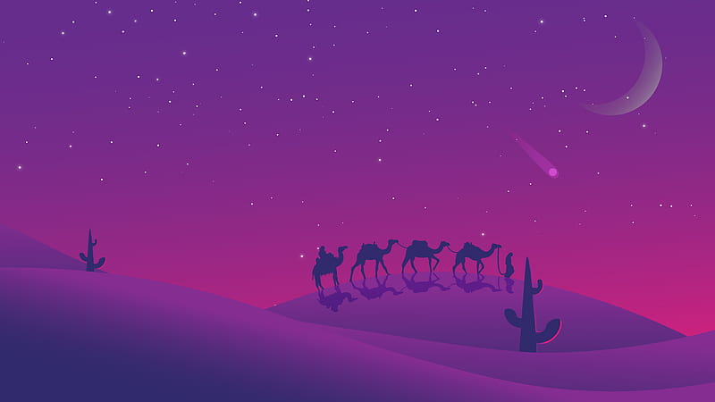 Minimalist Desert Night Camel Walking, HD wallpaper