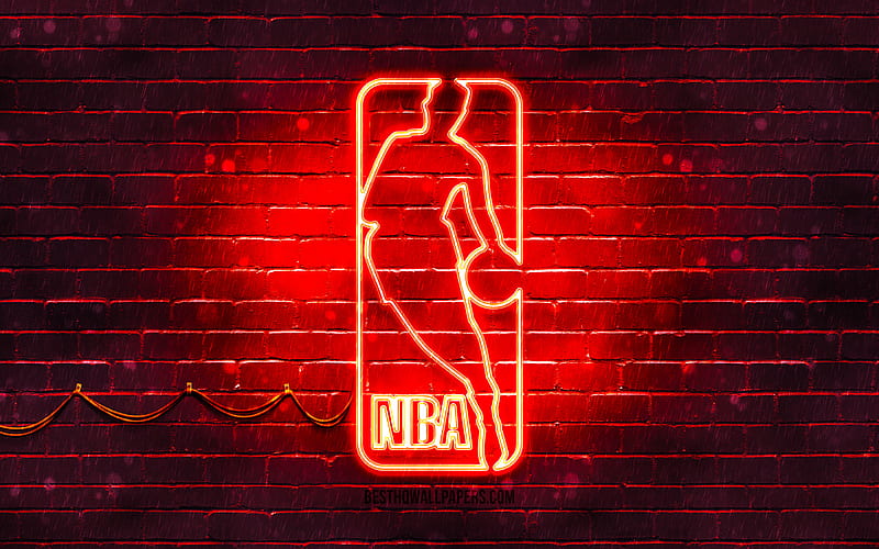 NBA red logo red brickwall, National Basketball Association, NBA logo, american basketball league, NBA neon logo, NBA, HD wallpaper