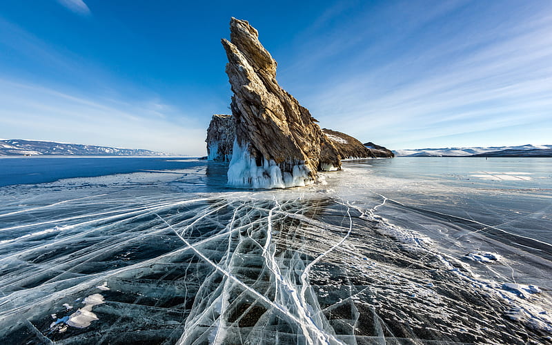 Baikal Lake, winter, frozen, Russia, HD wallpaper