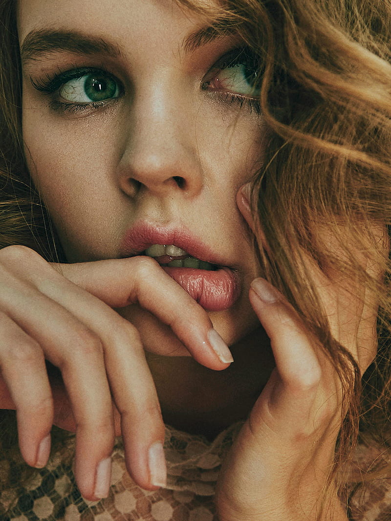Anastasia Scheglova, hands in hair, green eyes, blonde, women, model, face, portrait display, HD phone wallpaper