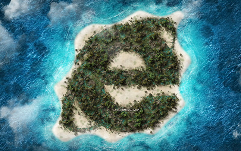 Internet Explorer logo, IE logo, tropical island, creative emblem, island in the ocean, Internet Explorer, HD wallpaper