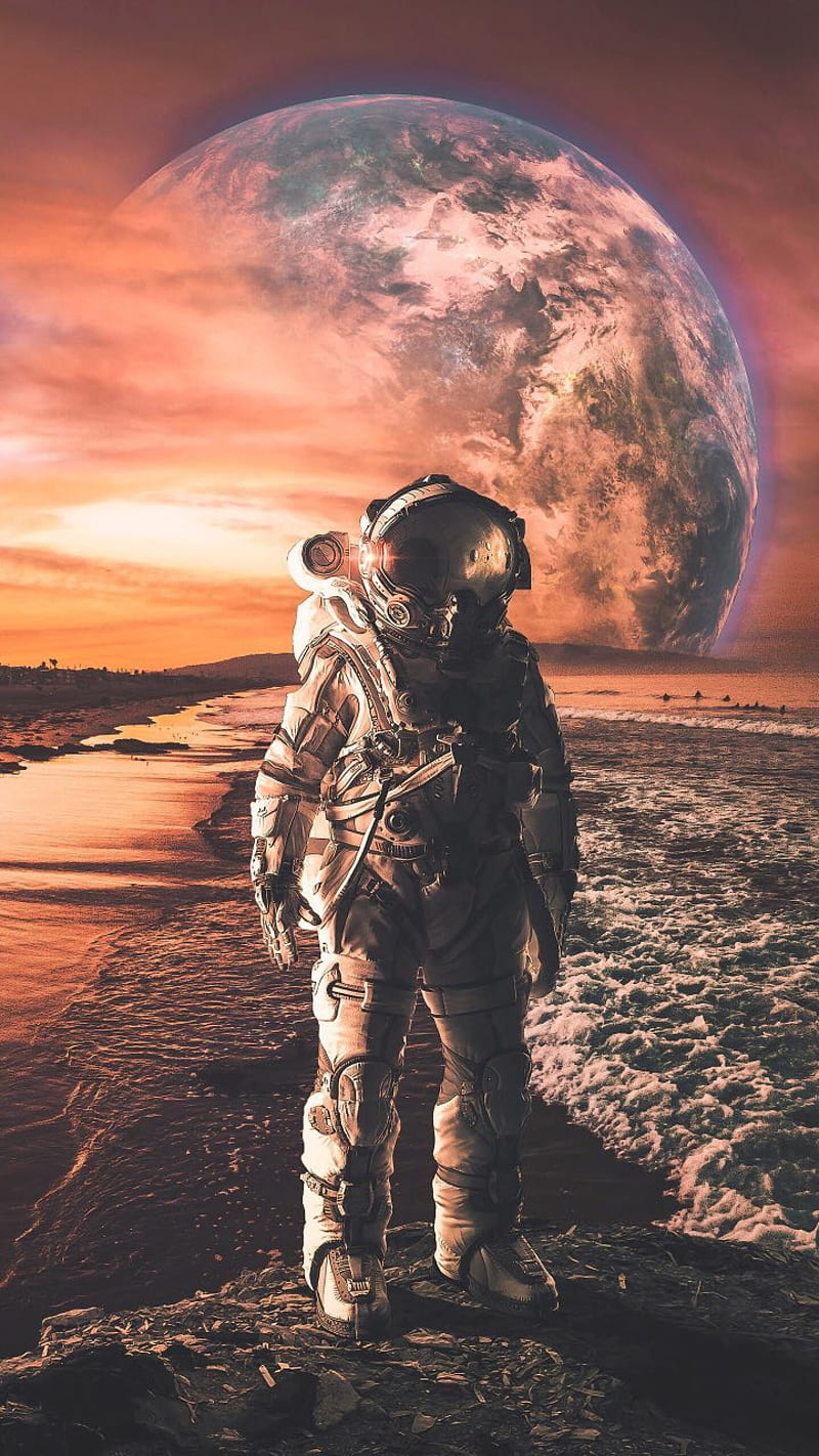 Space Man, earth, moon, spaceman, world, HD phone wallpaper