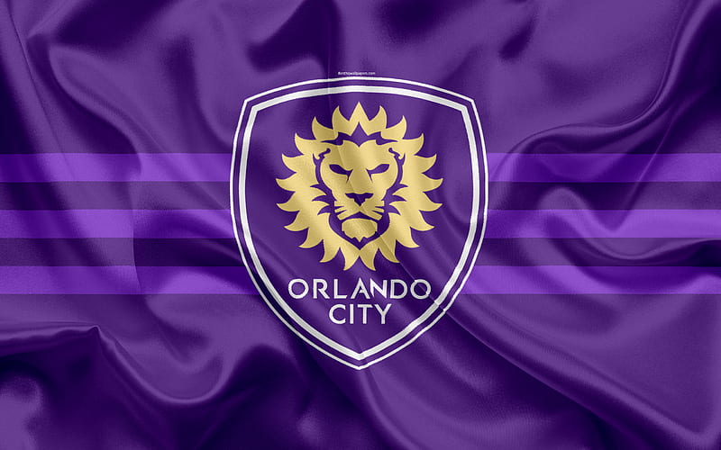 Orlando City FC, Soccer Club, American Football Club, MLS, USA, Major League Soccer, emblem, logo, silk flag, Orlando, football, HD wallpaper