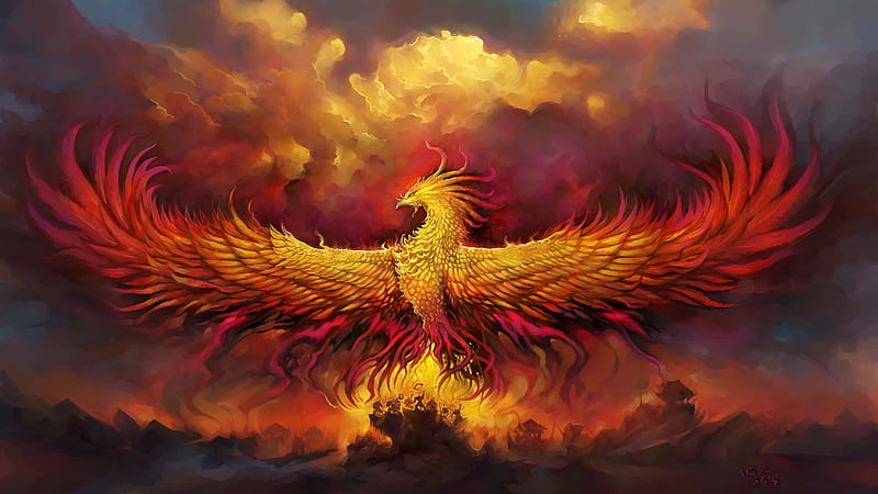 Fiery Phoenix, phoenix, artist, digital-art, HD wallpaper