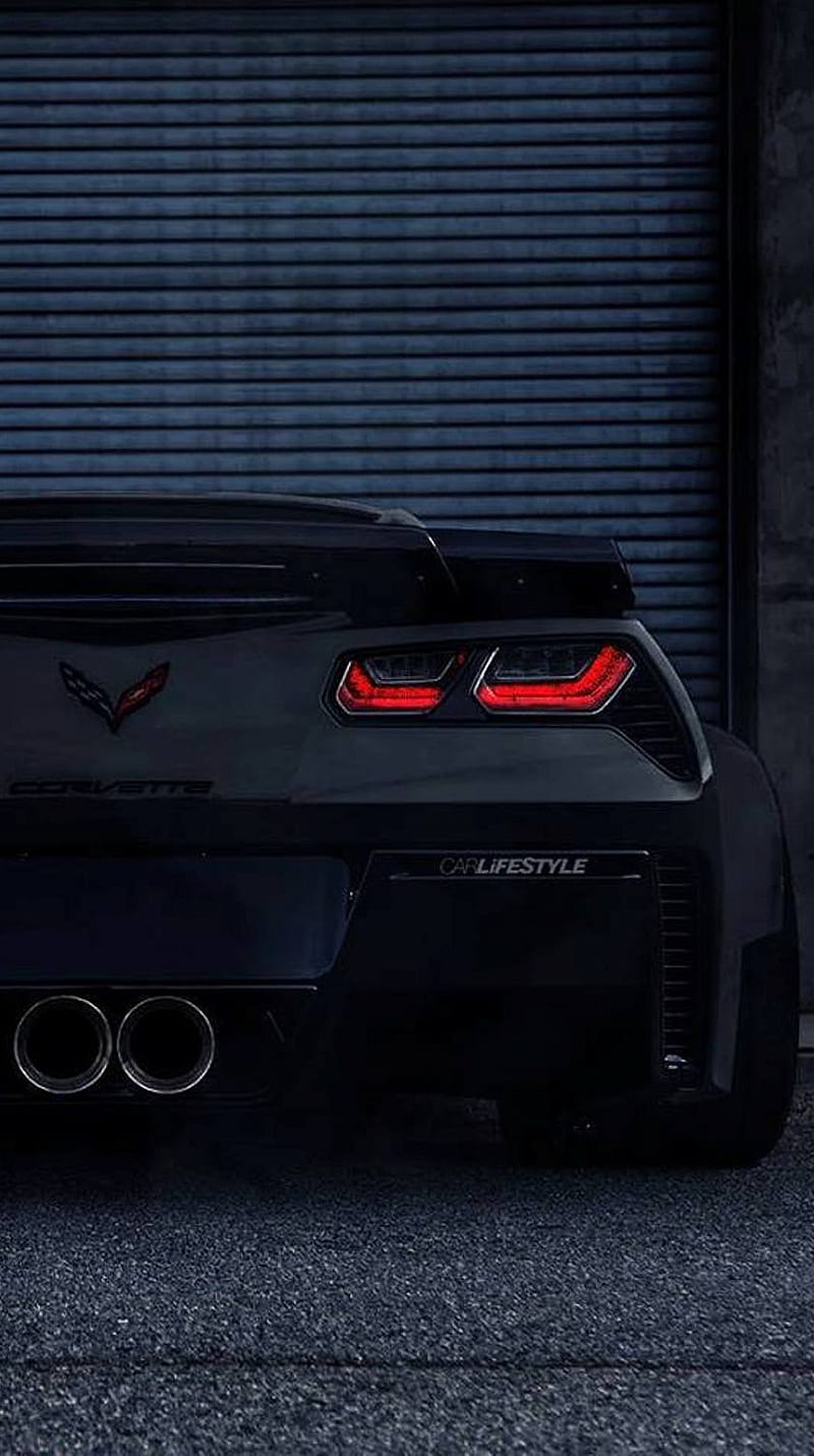 Corvette, back, black, car, HD phone wallpaper