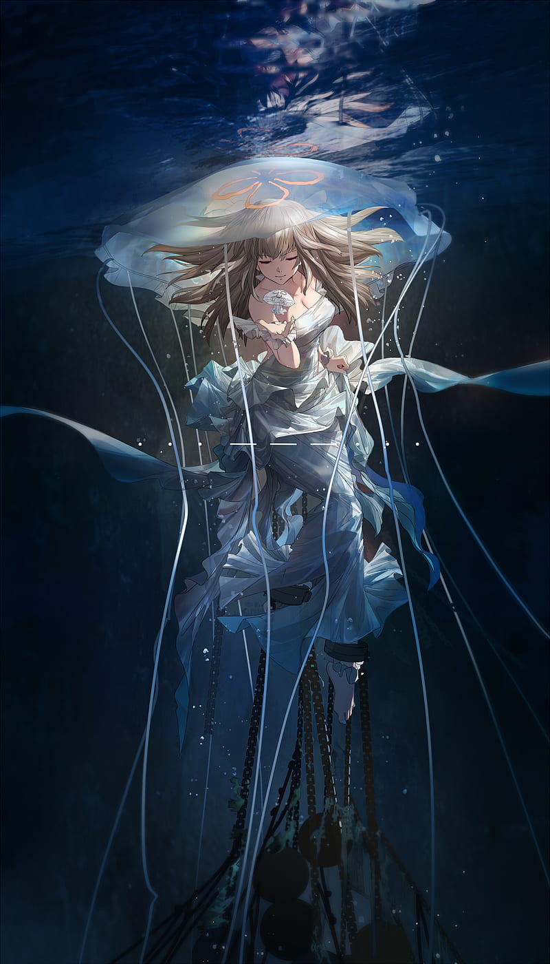 Anime Girl Underwater With Sealife by Shijohane