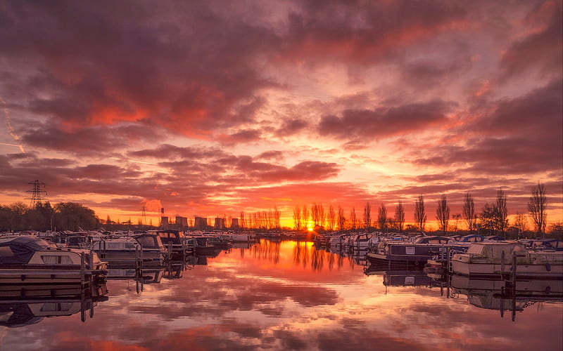 Salt, bay, sunset, yachts, boats, England, UK, HD wallpaper